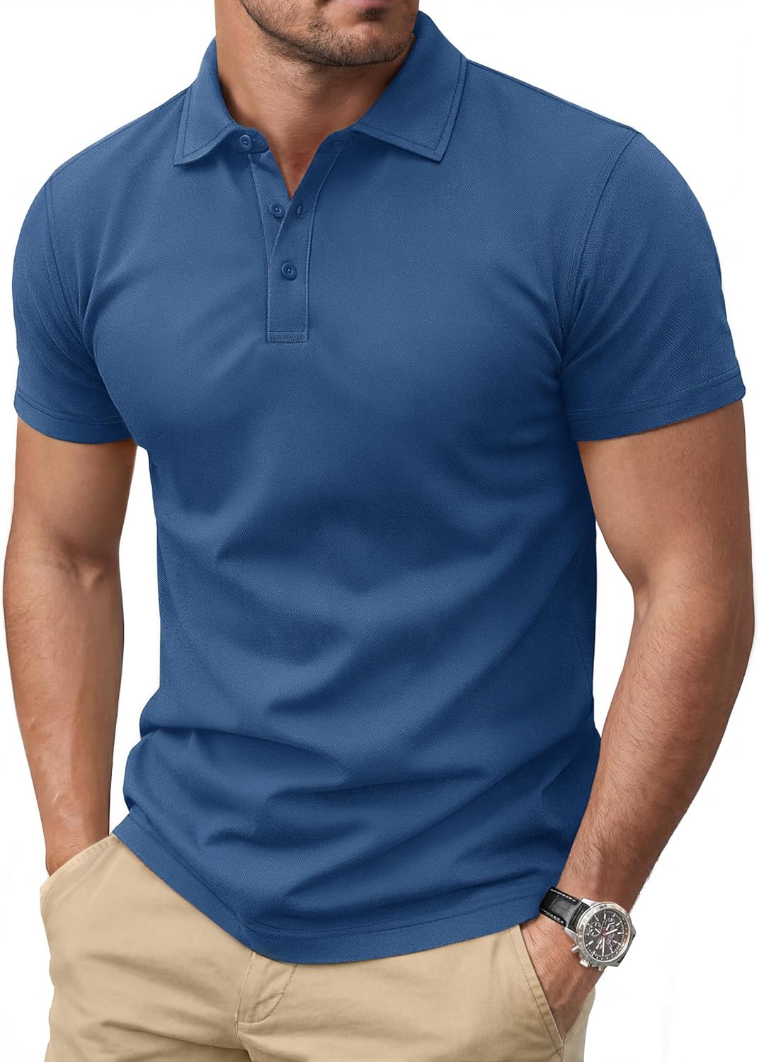 Cotrasen Men's Polo Shirts Short Sleeve Soft Cotton Pique T-Shirts 3 Buttons Classic Fit Casual Performance Golf Shirts