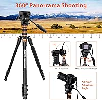 Vista 5 de GEEKOTO Trípode de video con cabezal fluido, trípode profesional para cámara réflex digital, monopie de aluminio de 77 pulgadas para videocámara