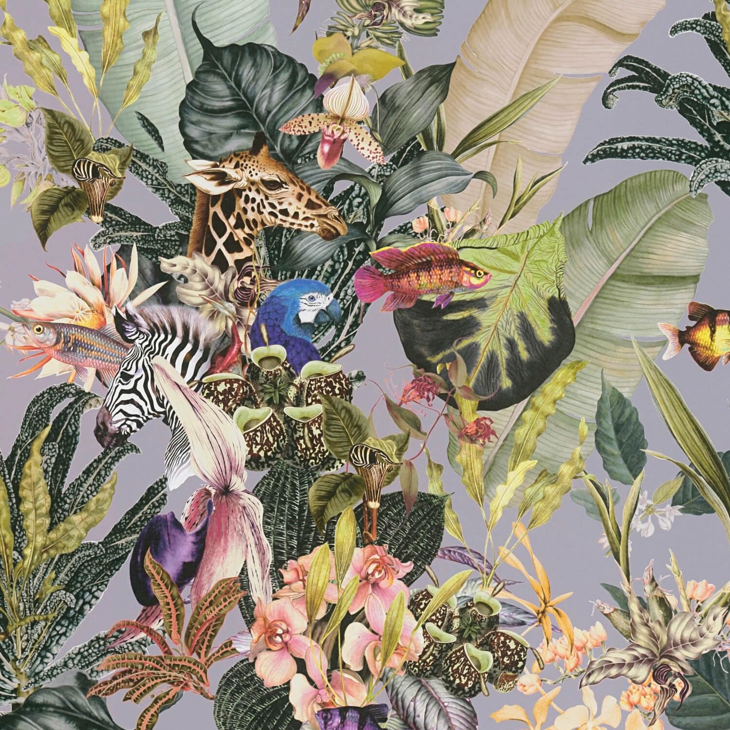 Papier peint jungle intissé lisse sans texture pourpre et jaune 5,33m2 Profhome