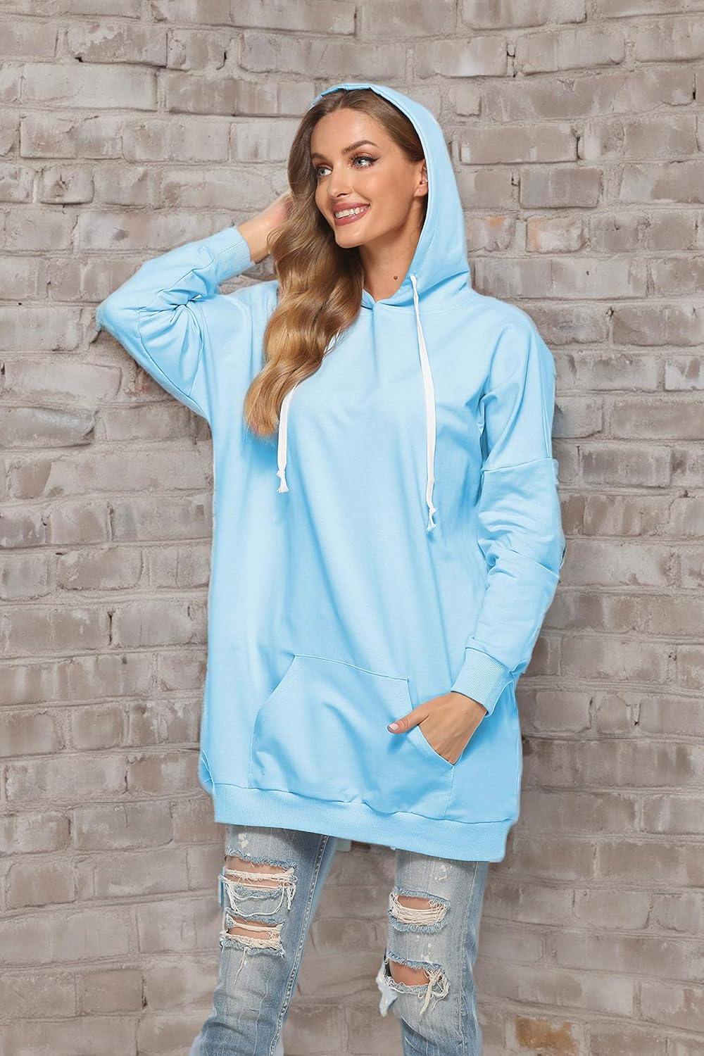 Famulily Womens Oversized Hoodie Extra Long Hooded Tunic Sweatshirt with Pockets - Image 7