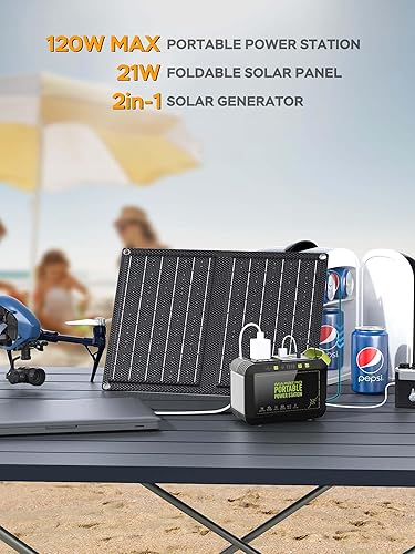 Miniatura 2 de MARBERO Generador solar para camping, estación de energía portátil de 88 Wh, generador de pico de 120 W con panel solar incluido 21 W, CA, CC, USB