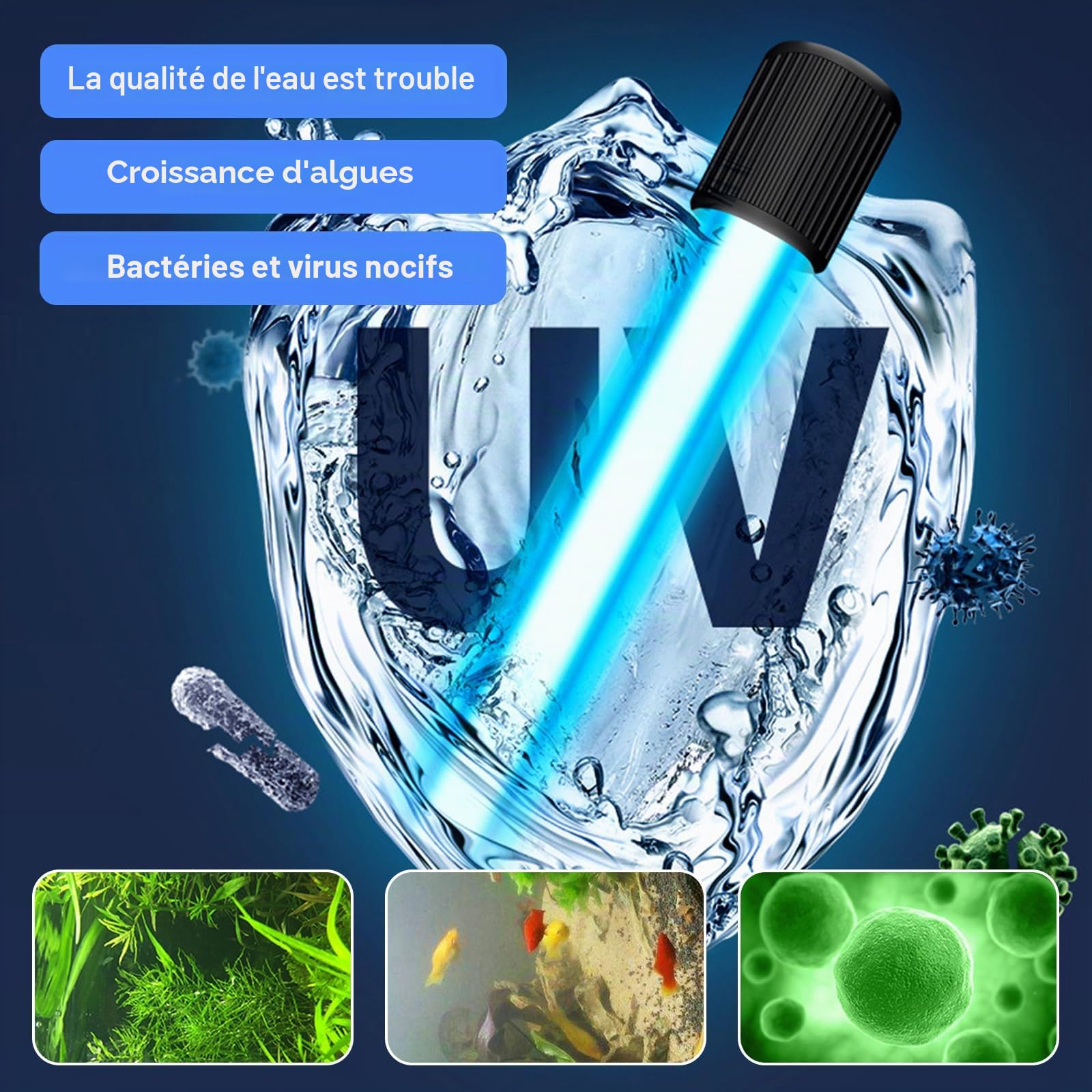 GOMETY Lampe UV Stérilisateur Aquarium 13W Minuterie Étanche