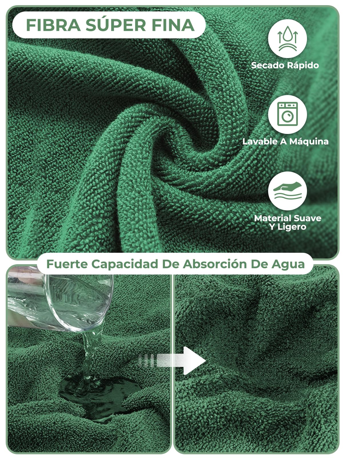 Albornoz para Perros Microfibras Albornoz, Bibykivn Toallas para Perros Gatos Ajustable, Secado Rápido Bata de Perro con Velcro, Absorbente Perros Toallas para Baño o Lluvia (L, Verde)