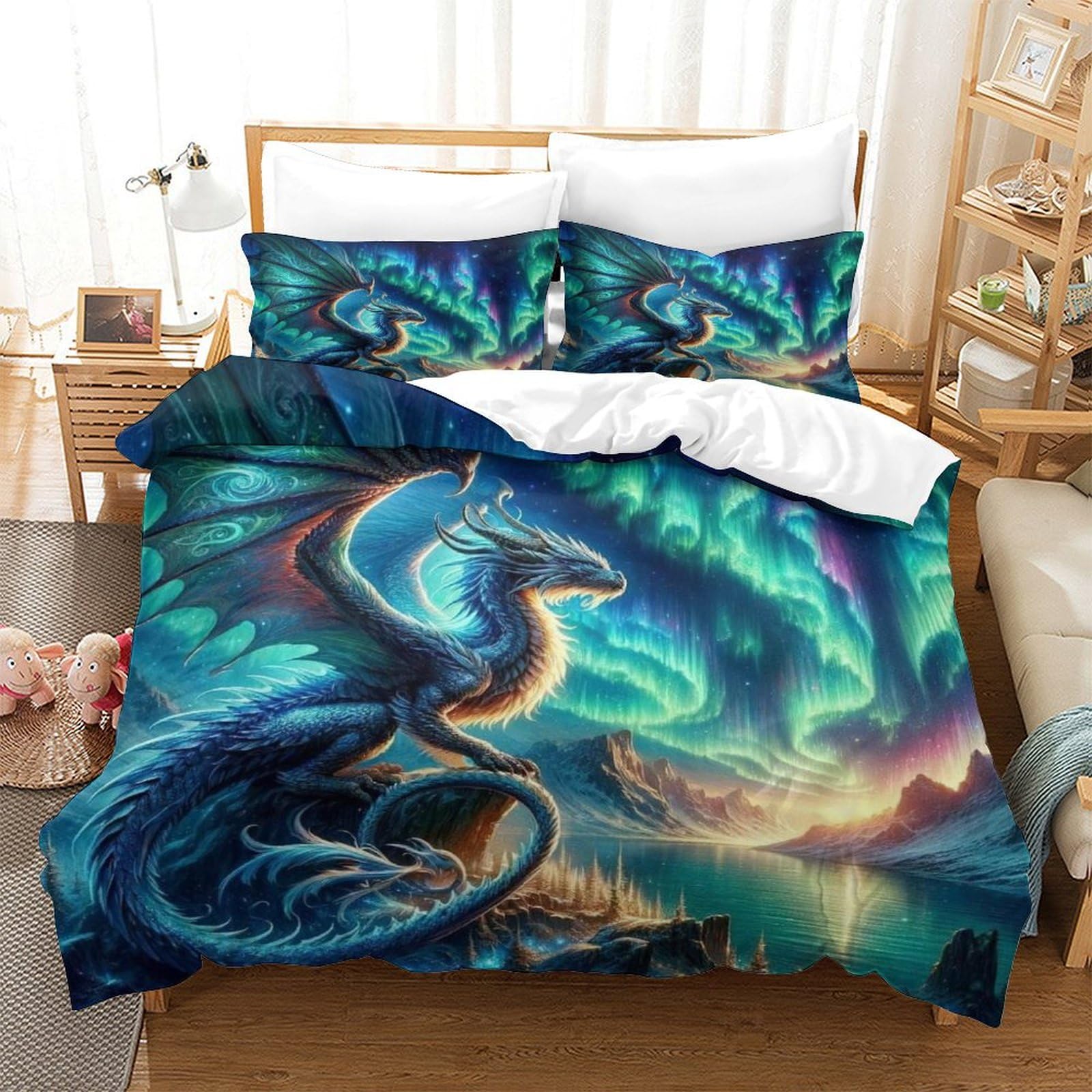 Qpirinmex Flying Dragon-8 Flying Dragon Duvet Cover Set 3D Printed Bedding Quilt Cover Set 3 Pieces Soft Microfiber Bedding Quilt Cover With Zipper Closure For Teens And Adults King（220X240cm）