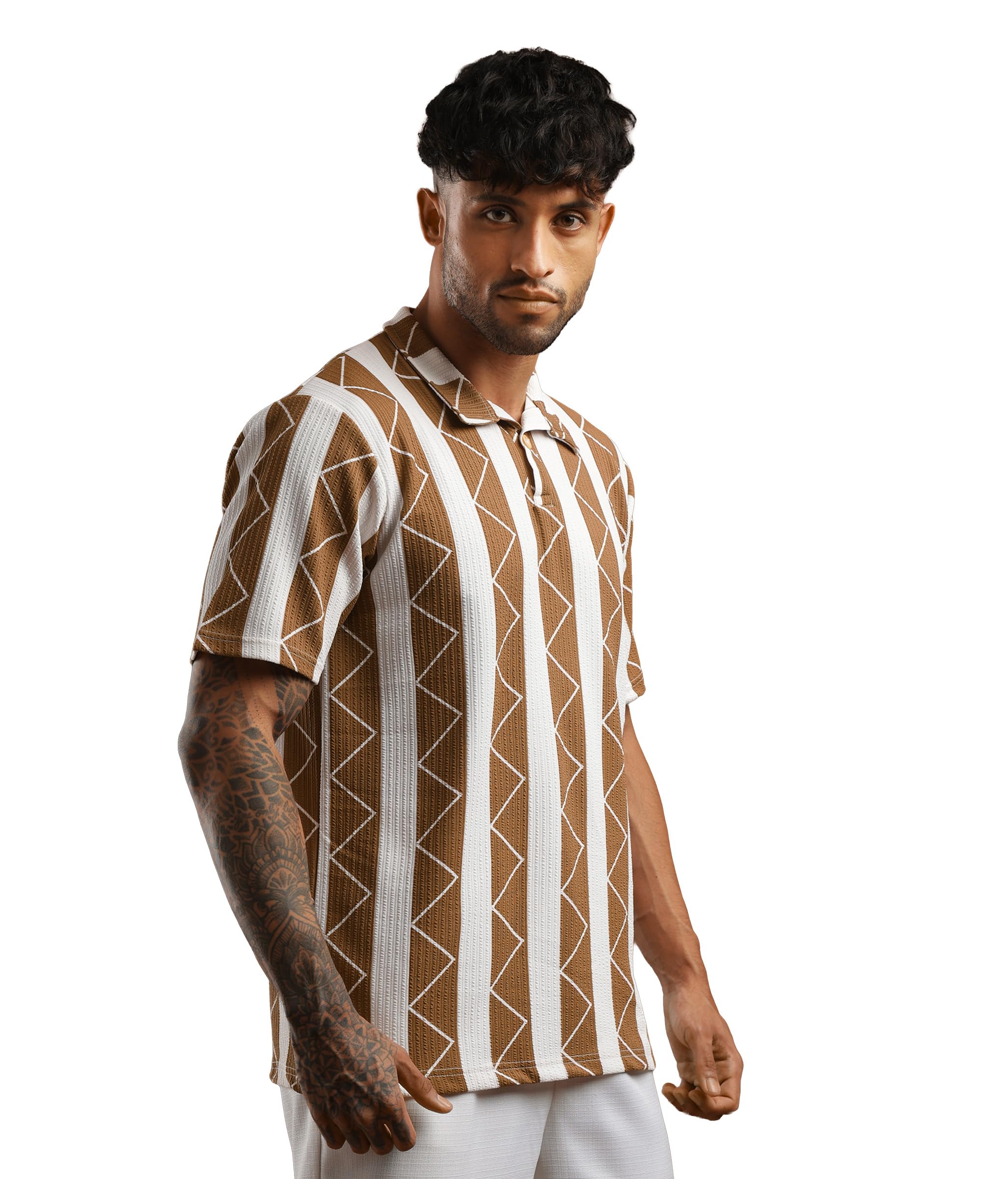 Mens Regular Fit Striped Polo T-Shirt | Casual Printed Half Sleeve Collar Tee Shirt for Office, Party or Nightout-image-43