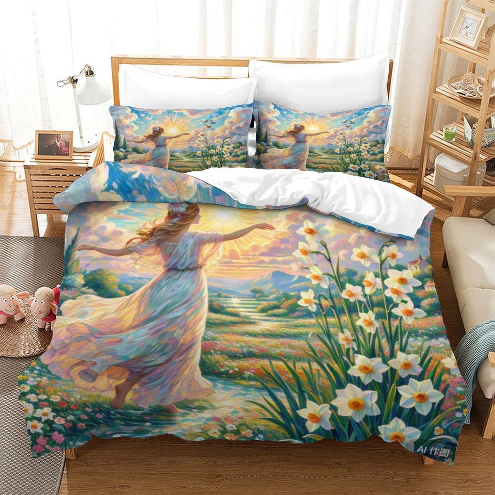 Housse de couette narcisse impression 3D haute définition parure de lit douce zippée