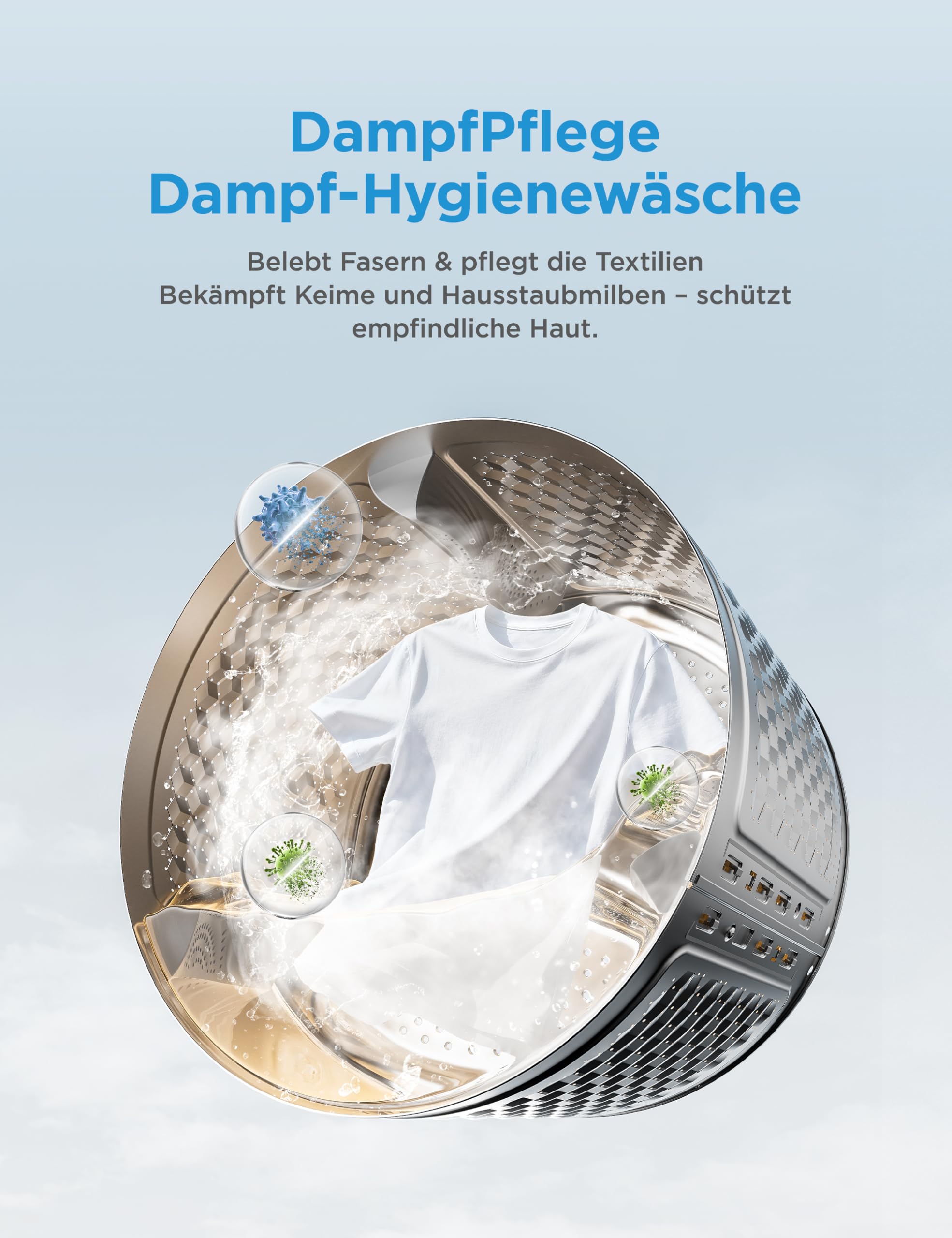 Midea Waschmaschine 10 kg 1400 U/min Energieeffizienzklasse A-10% Dampffunktion Tierhaare Weiß