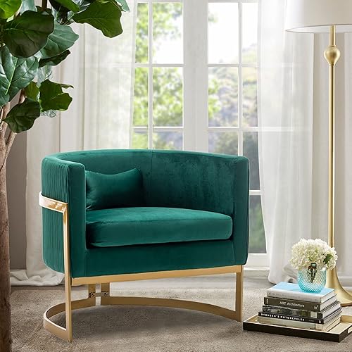 Miniatura 3 de Silla decorativa de terciopelo, moderna silla tapizada de barril verde, sillas de brazo ancho para sala de estar, dormitorio, club, sillas