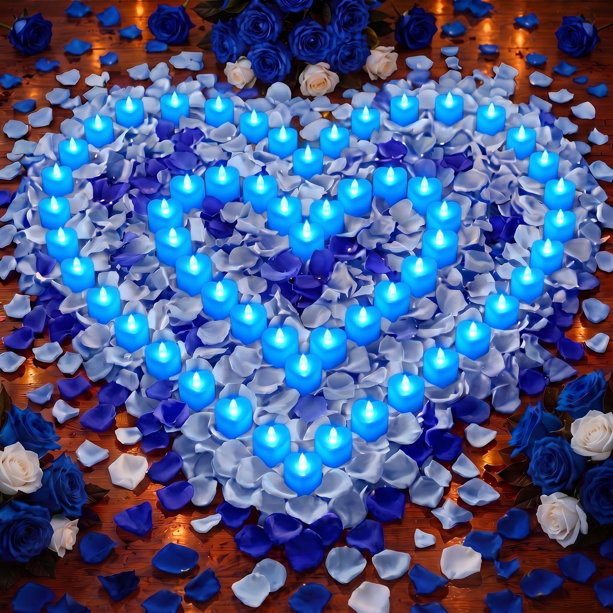 Coume 6000 Pcs Artificial Rose Petals with 72 LED Candles, Cute Blue Light
