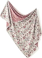 LittleJump Stretchy Jersey Knit Swaddle Blanket - Vintage Floral Cotton Baby Quilt for Girls & Toddlers, 34x44"