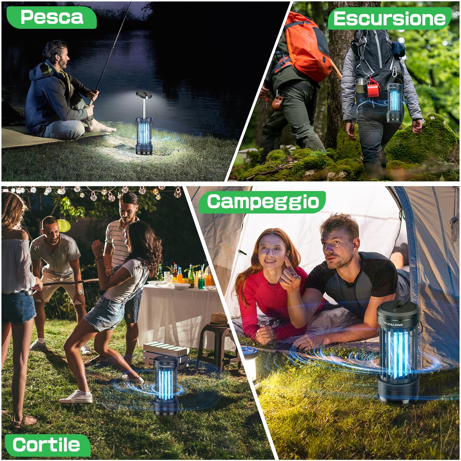 PALONE Lampada Antizanzare Elettrica con Luci UV e LED Regolabili | 4000mAh 4500V USB Zapper per Insetti, Trappola Elettrica Portatile per Interni ed Esterni, Campeggio, Pesca, Escursionismo