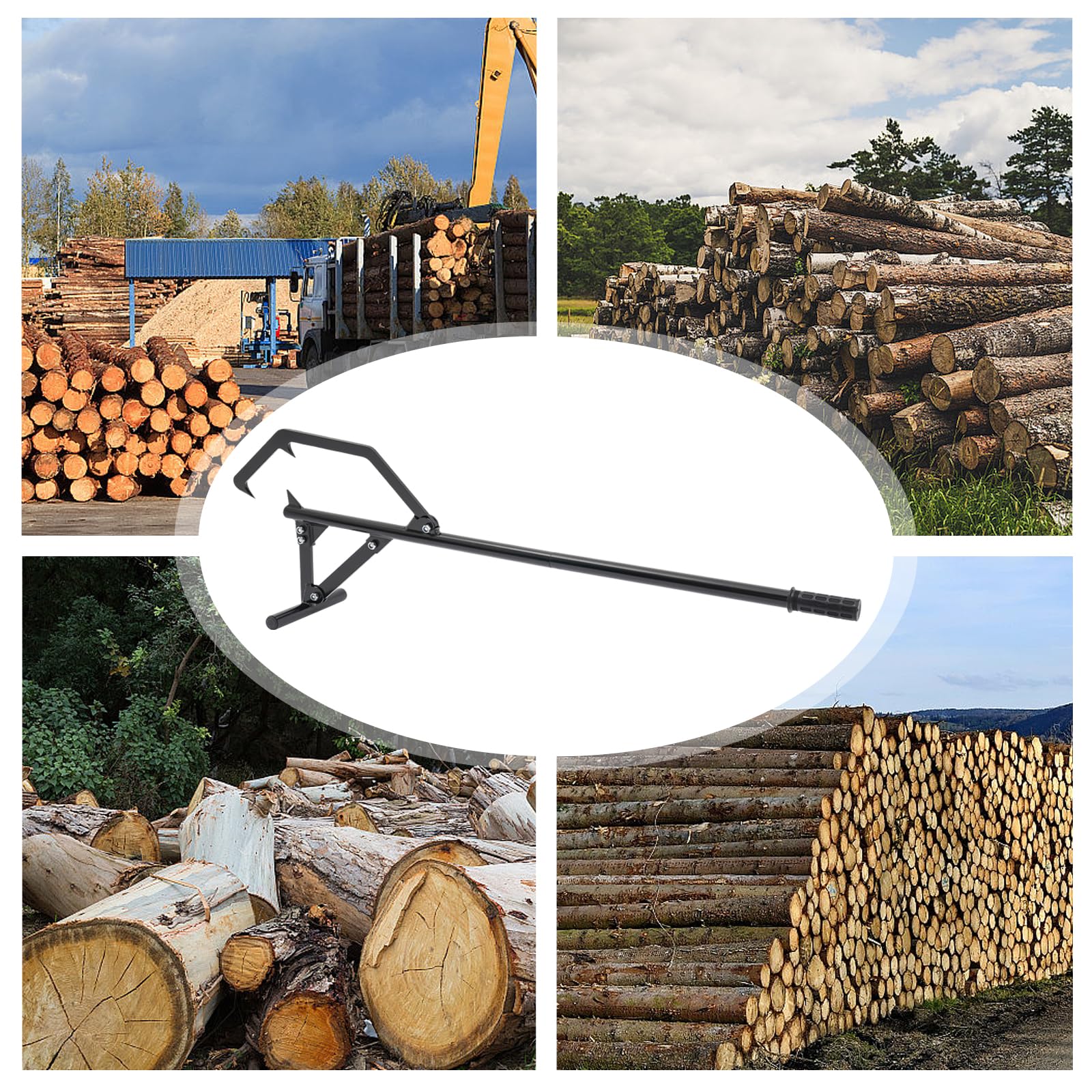 Timberjack - Alzacavi in acciaio, con gancio reversibile, regolabile manualmente, per un sollevamento sicuro, ruote e seghe di tronchi, nero