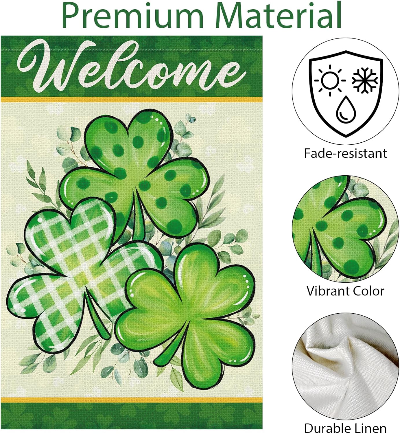 St Patricks Day Garden Flag 12x18 Inch Double Sided Outside, Lucky Shamrocks Clovers Welcome Burlap Holiday Yard Outdoor Flag - Image 7