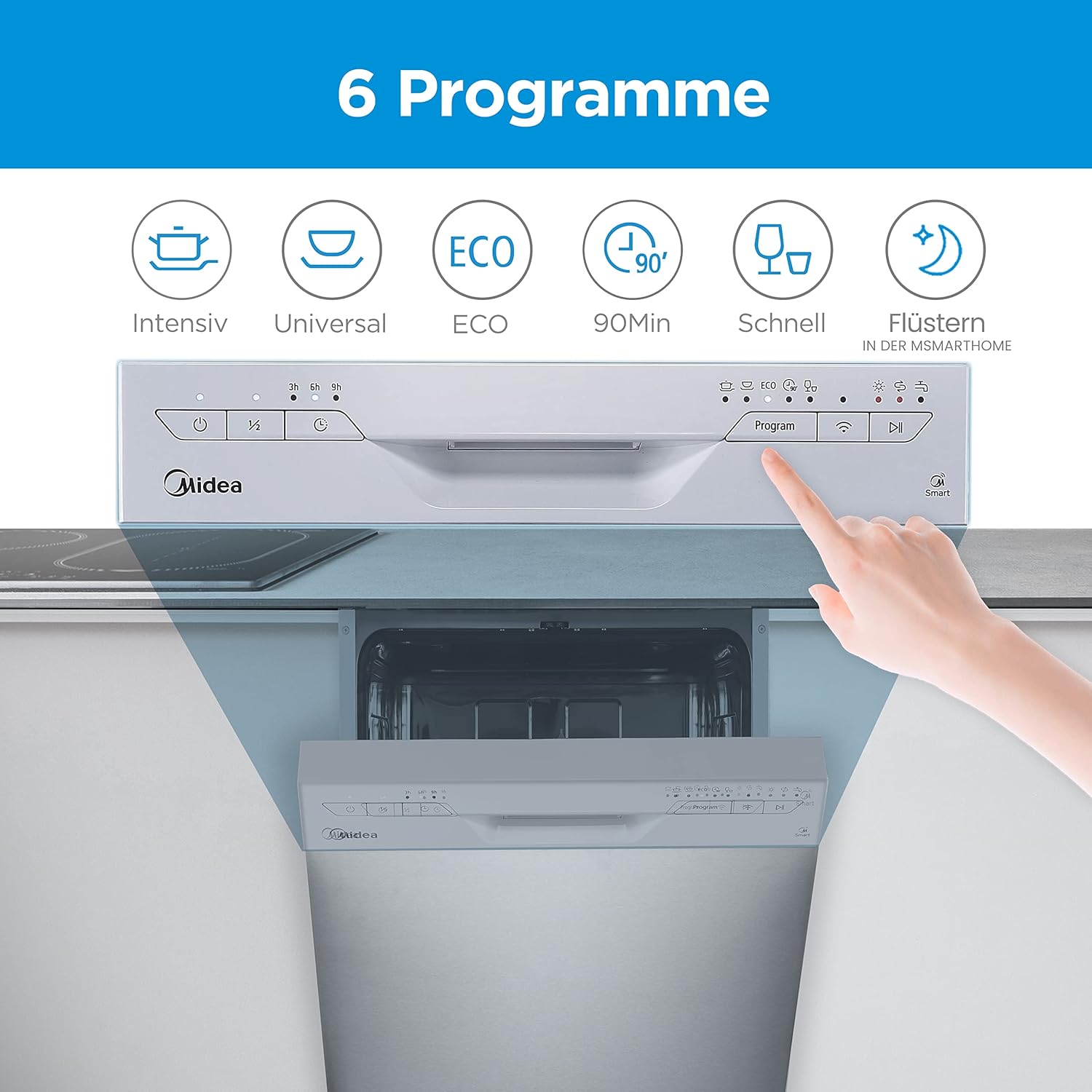 Midea SF 3.45N PRO - Lavastoviglie, autoportante e da incasso, 9 coperti, WLAN, 5 programmi di risciacquo, 47 dB, 3/6/9 h, pre-selezione del tempo di avviamento, acciaio INOX : Amazon.it: Grandi elettrodomestici
