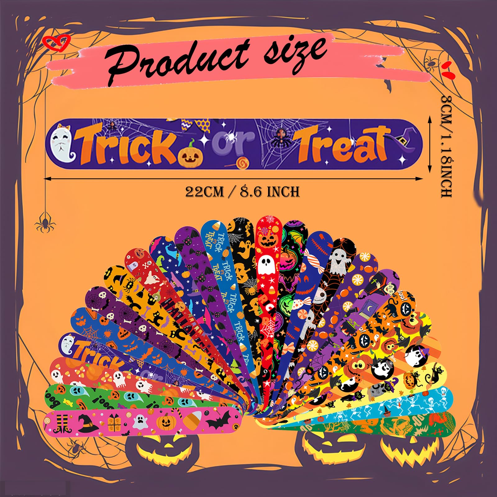 Viicoor Halloween Slap Bracelets for Kids 24PCS Slap Bands Party Gadget Fillers Favors, Halloween-24p - Image 3