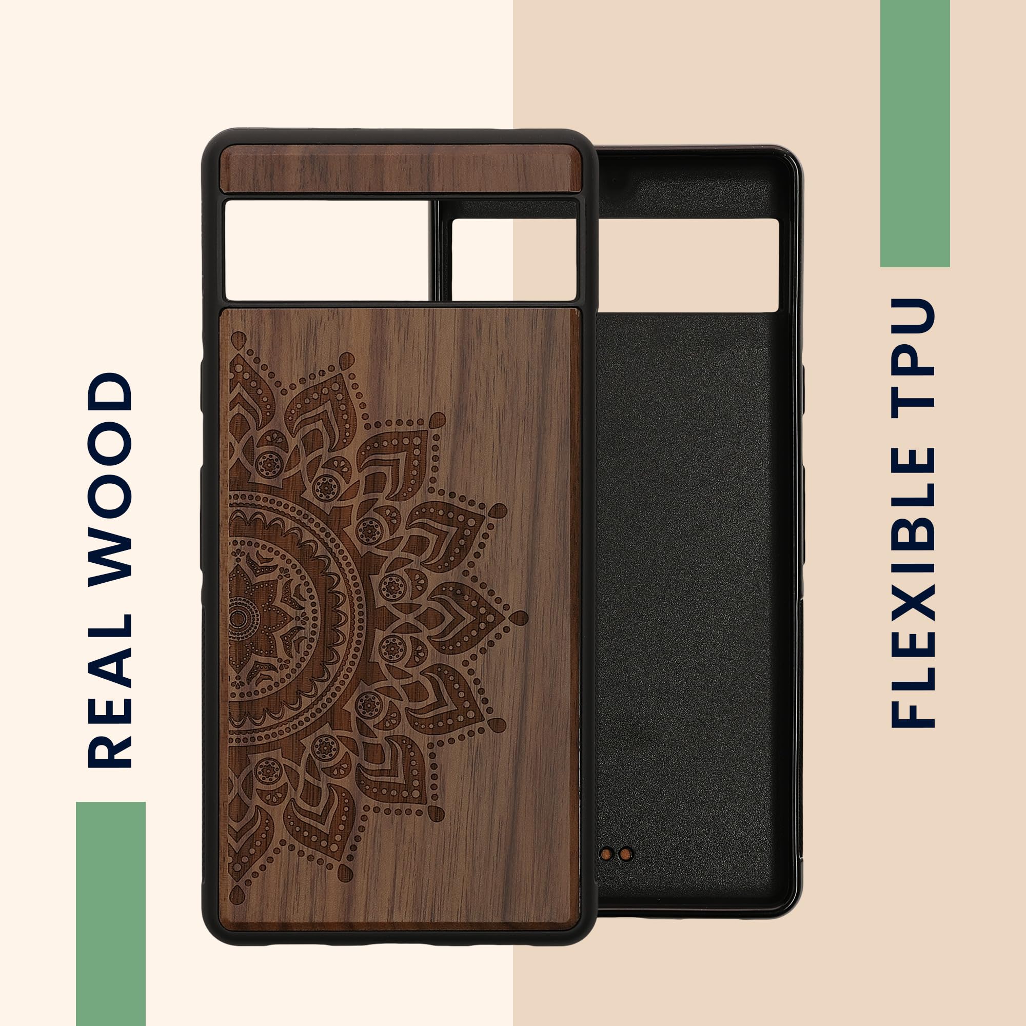 Kwmobile Custodia In Legno Naturale Per Google Pixel 7a Con Bumper TPU E Cordino Regolabile