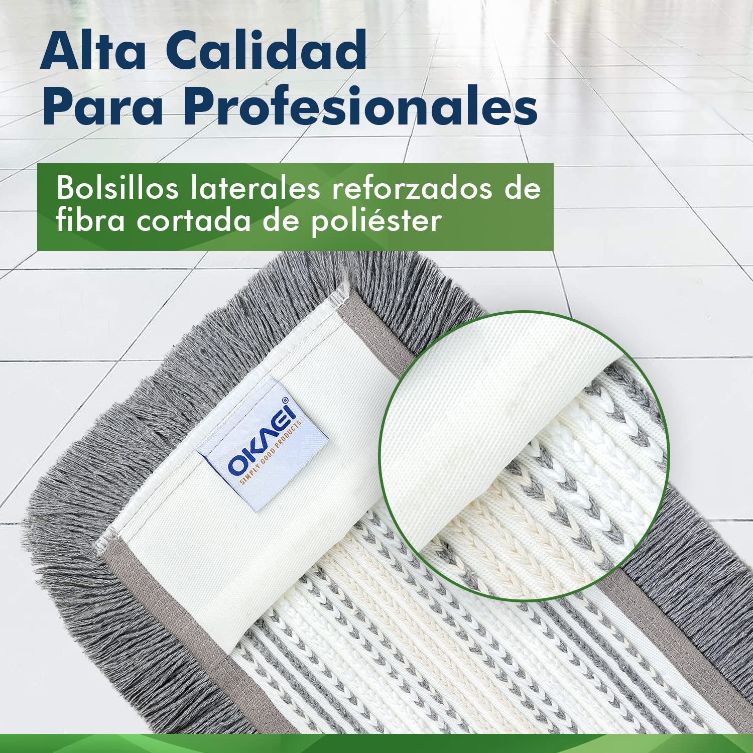 Okaei 5 Piezas de Funda para mopa (40 cm) – Mopa para hospitales y Servicios de Cuidado – Funda de fregona con propiedades óptimas de Deslizamiento para Trabajos ergonómicos – Gris — view 3