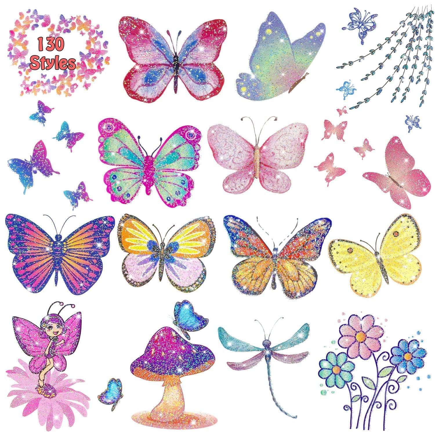 Leesgel Butterfly Glitter Tattoos for Kids, 12 Sheets Temporary Tattoos for Girls Party Bag Fillers Birthday Decorations, Butterfly Stickers, Fancy Dressing Up Accessories Favours
