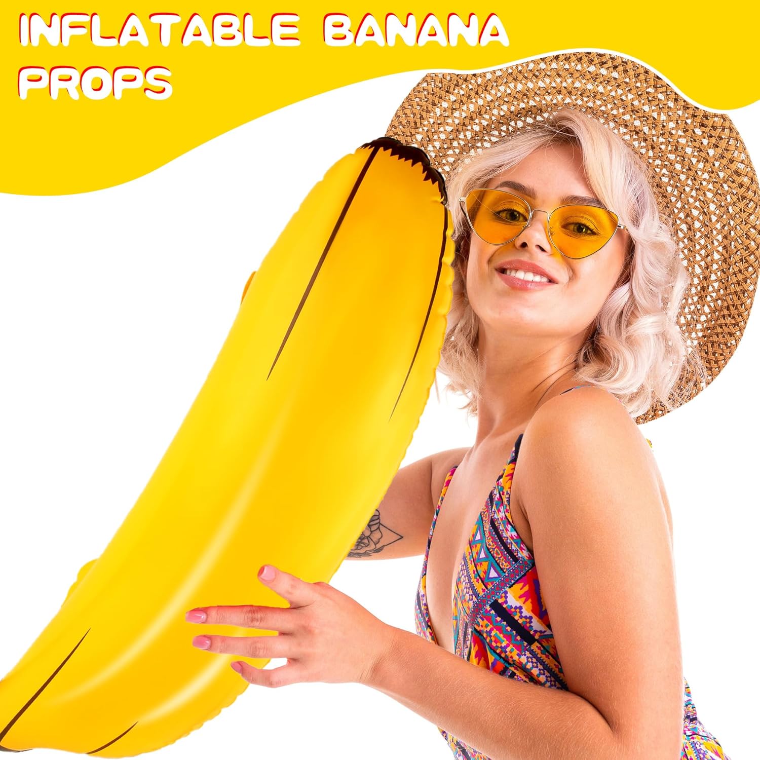 12 Pack 26 Inch Inflatable Banana Prop Blow up Banana Balloon Game for Swimming Pool Birthday Bachelorette Party Supplies