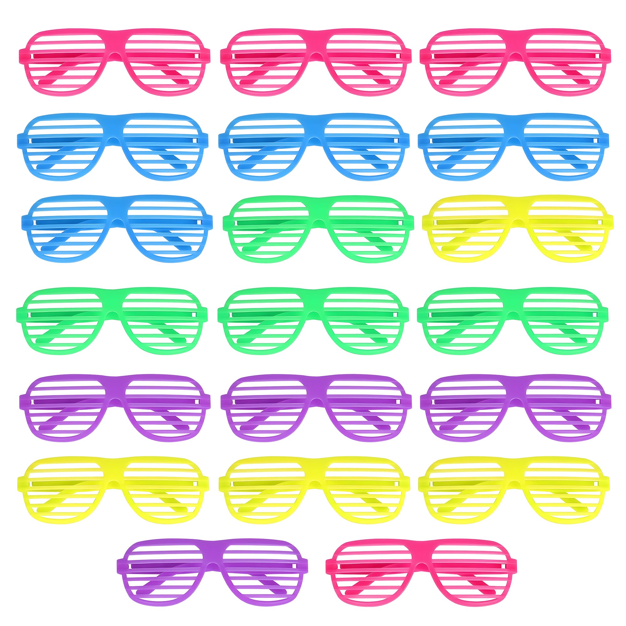 cadelon 20Pcs Neon Shutter Shades Party Glasses 5 Vibrant Colors Durable & Comfortable Perfect Party Favours for Adults, 80s Party Decorations, Disco Theme Nights Funny Sunglasses, Neon Accessories