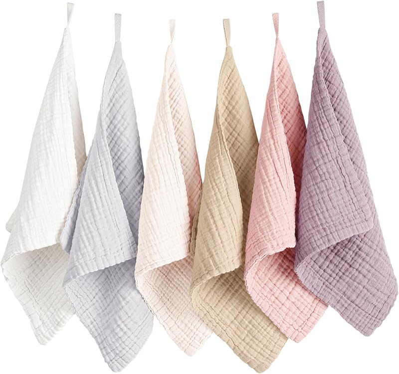 Konssy Panos faciais de algodão 100% muslin, 11 x 11 polegadas, Pacote com 6