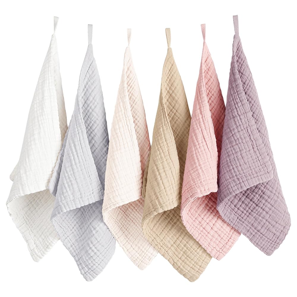 Konssy 6 Pack Face Cloths, Soft Wash Cloth for Washing Face, Cotton Face Towels for Sensitive Skin Women Facial Makeup Remover Reusable Absorbent Washcloths 11 x 11 Inch