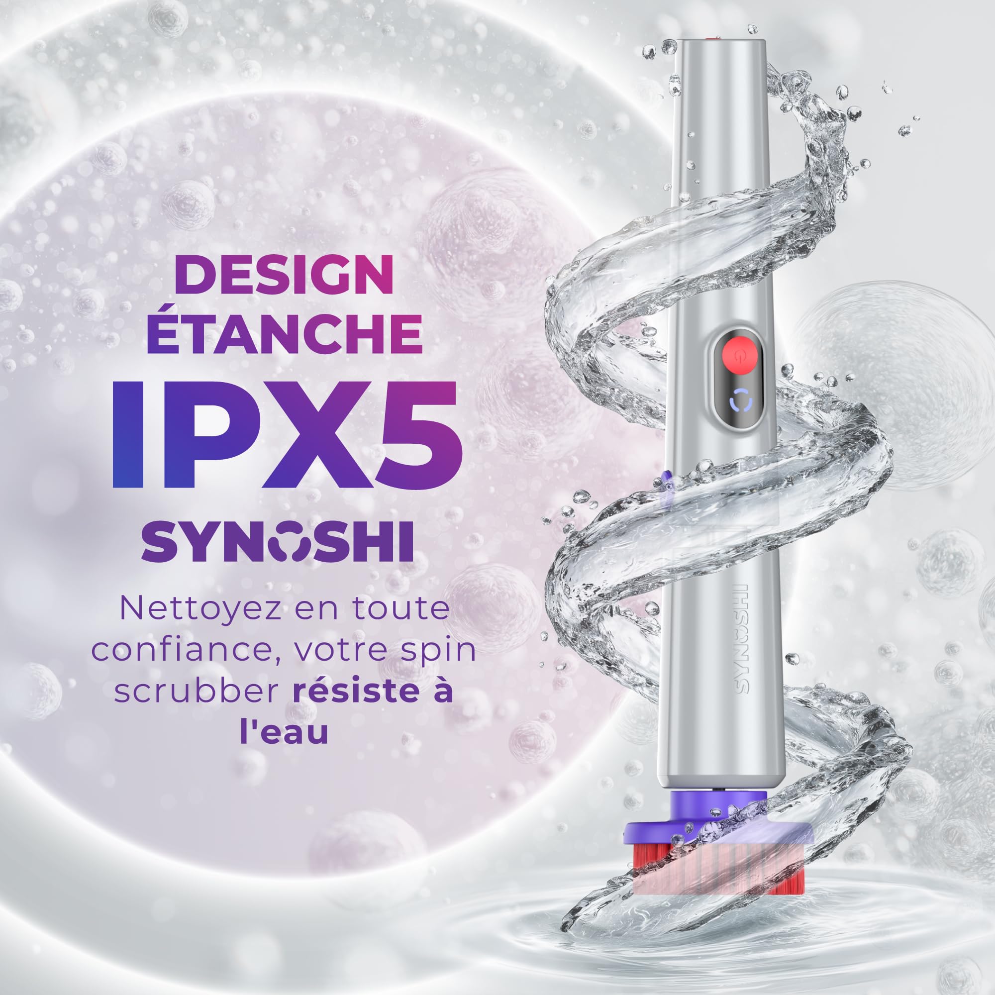 Synoshi Pro Brosse Rotative Électrique Nettoyage Salle de Bain Automatique | 2 vitesses, batterie longue durée, Idéale salle de bain, cuisine, voiture, Accessoires modulaires