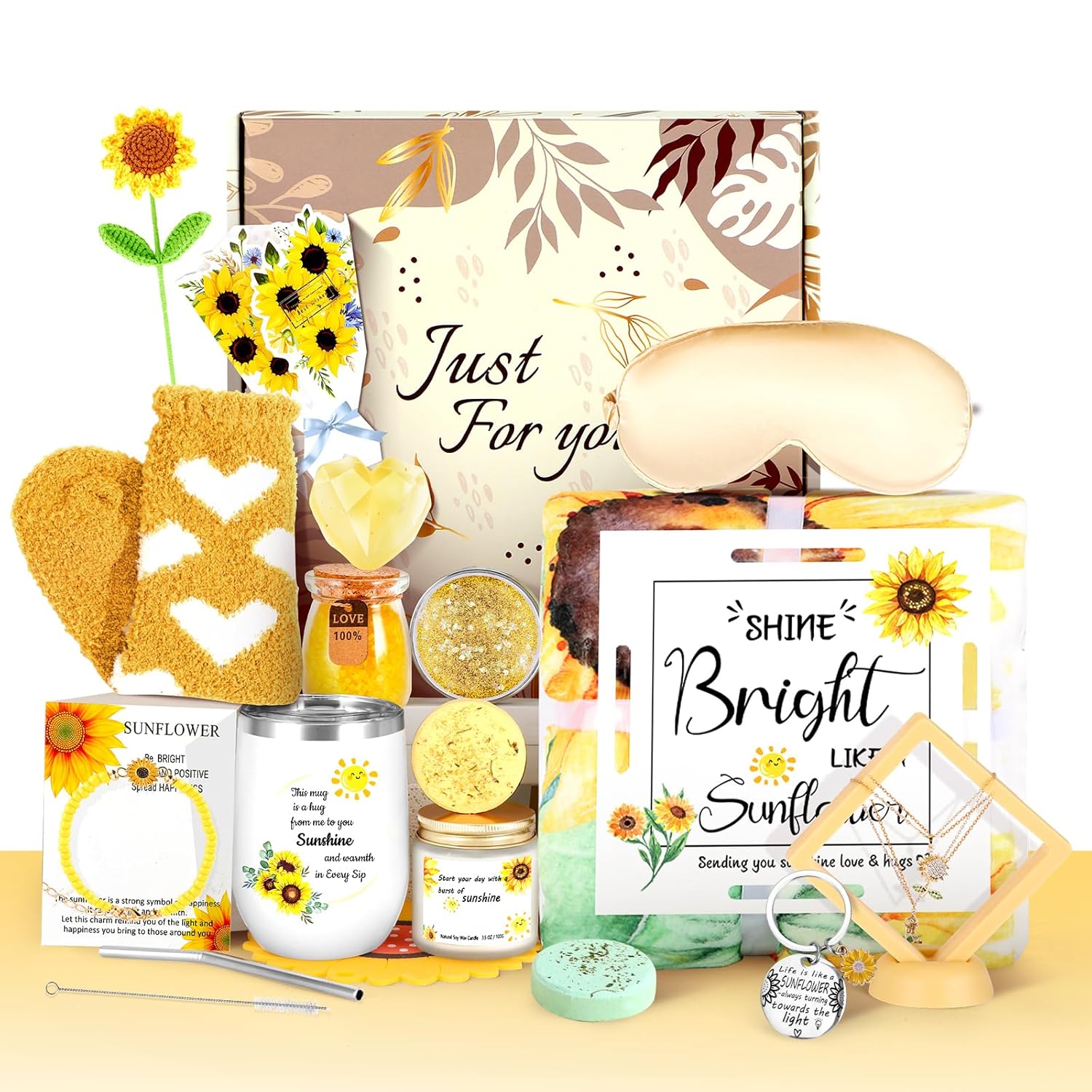 Self Care Gifts for Women, Sunflower Get Well Soon Gifts for Women Recovery After Surgery Care Package, Birthday Gifts Spa Gift Baskets Inspirational Gift Christmas Gift for Mom Sister Best Friends