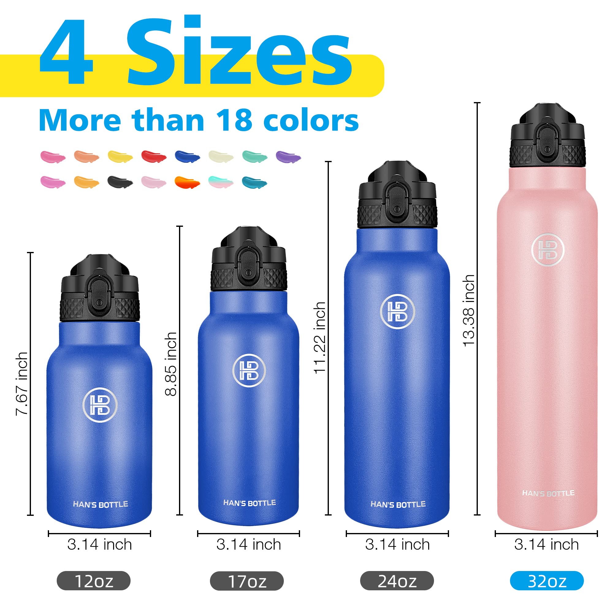 Han's Bottle Sportowa butelka na wodę, 900 ml, pokrywka ze słomką, szczelna, izolowana próżniowo stal nierdzewna, podwójne ścianki, kubek termiczny, różowy