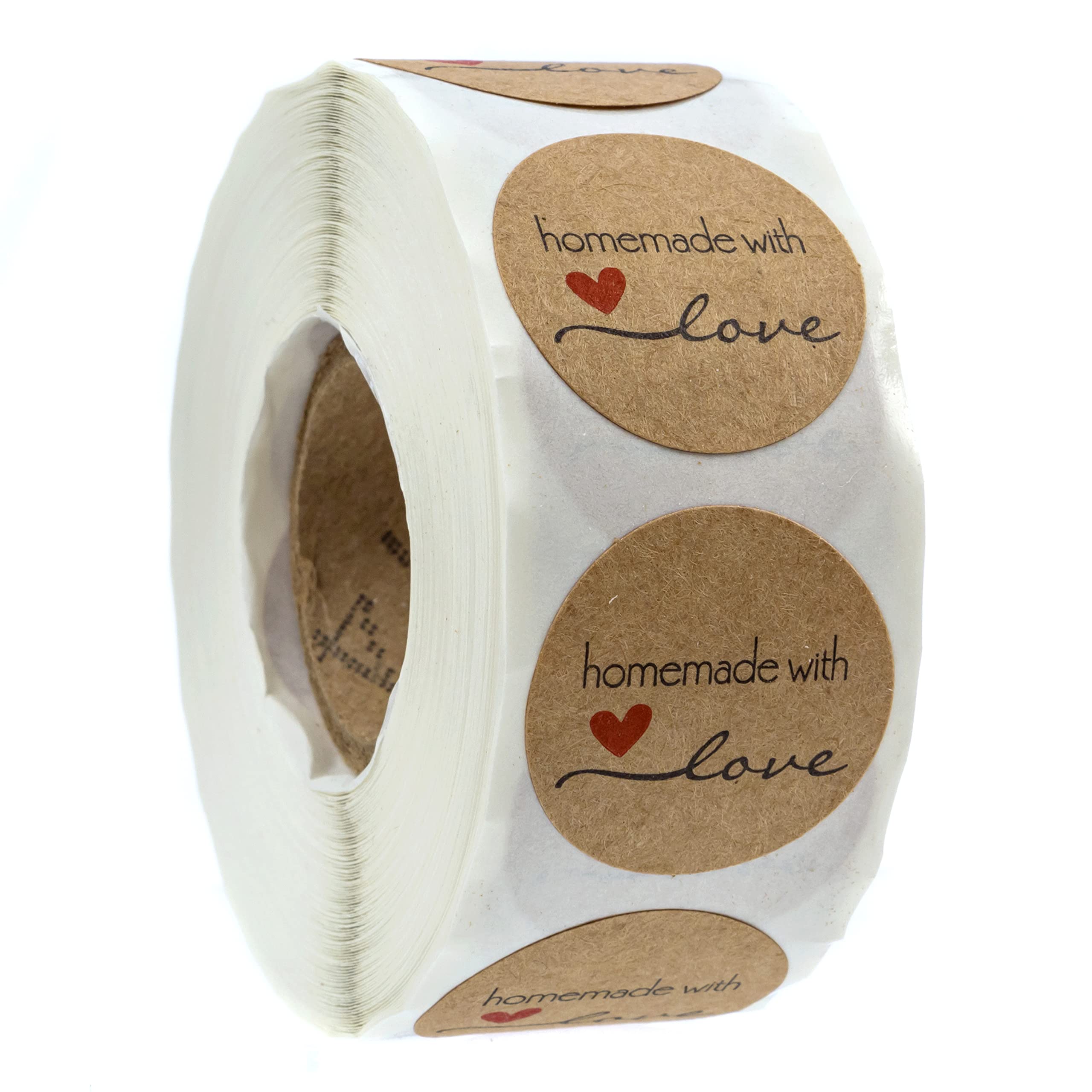 1" Round Natural Brown Kraft Homemade with Love Stickers / 500 Brown Kraft Labels Roll/Made in The USA