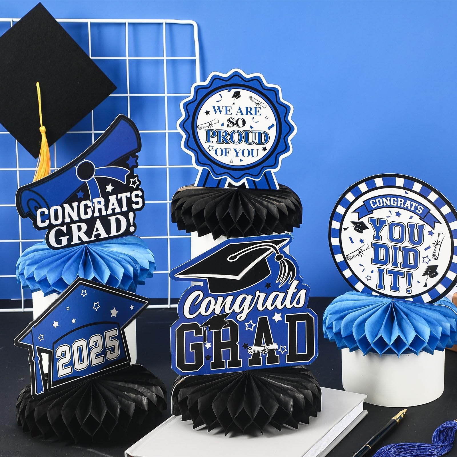 Graduation Table Toppers 9-Piece Royal Blue Graduation Centerpieces ...