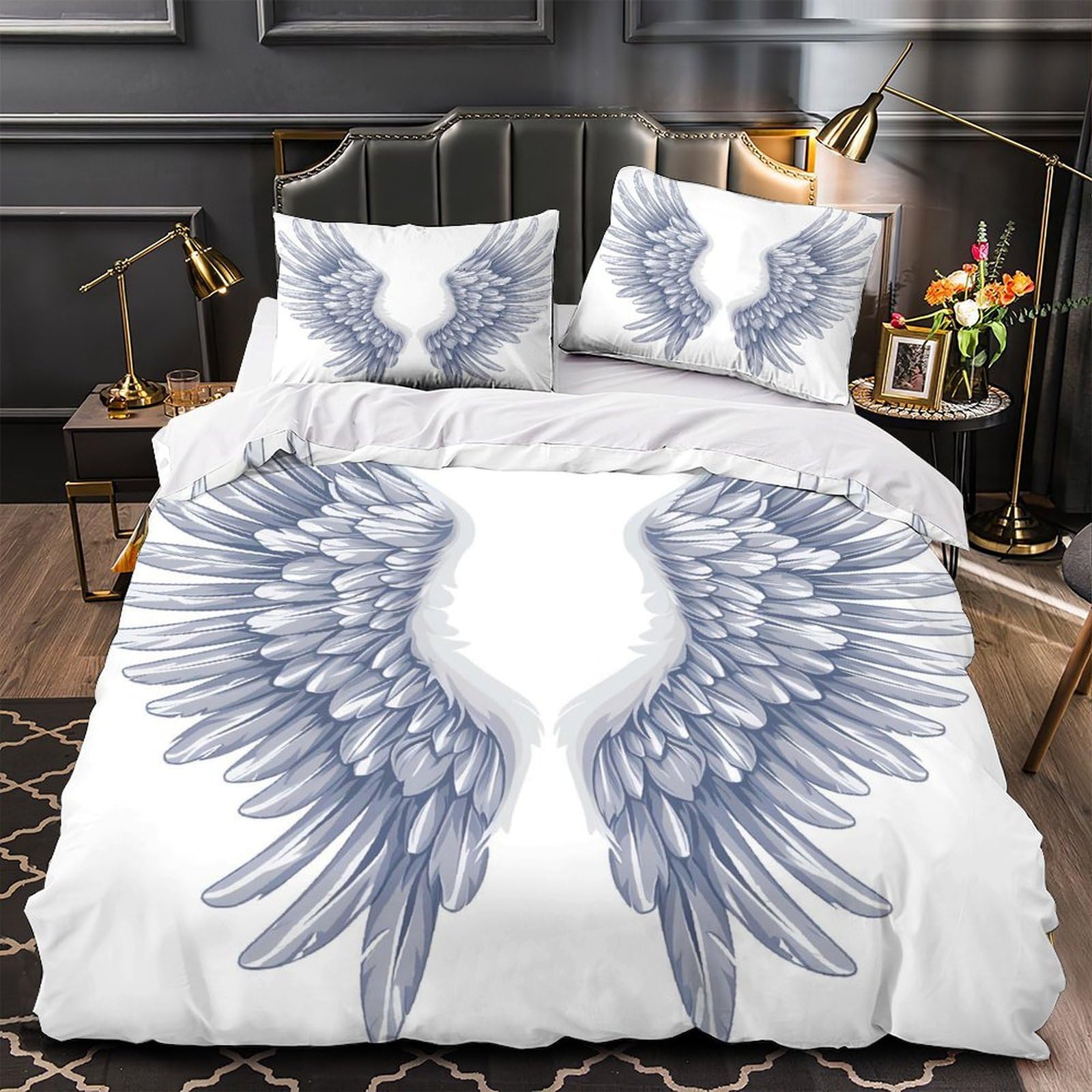 Housse de couette ailes d'ange 3D en microfibre premium pour lit simple