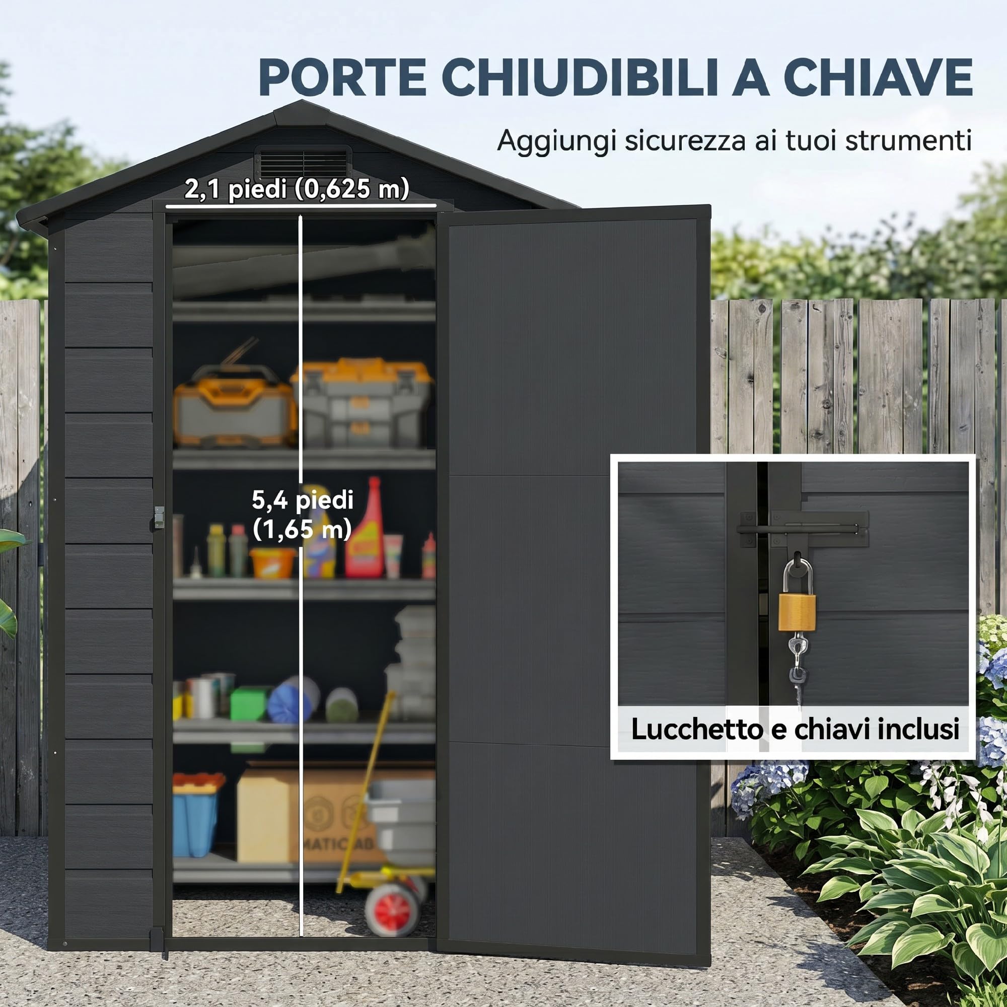 Outsunny Casetta da Giardino 1.09m² in PP con Pavimento Grigio Scuro