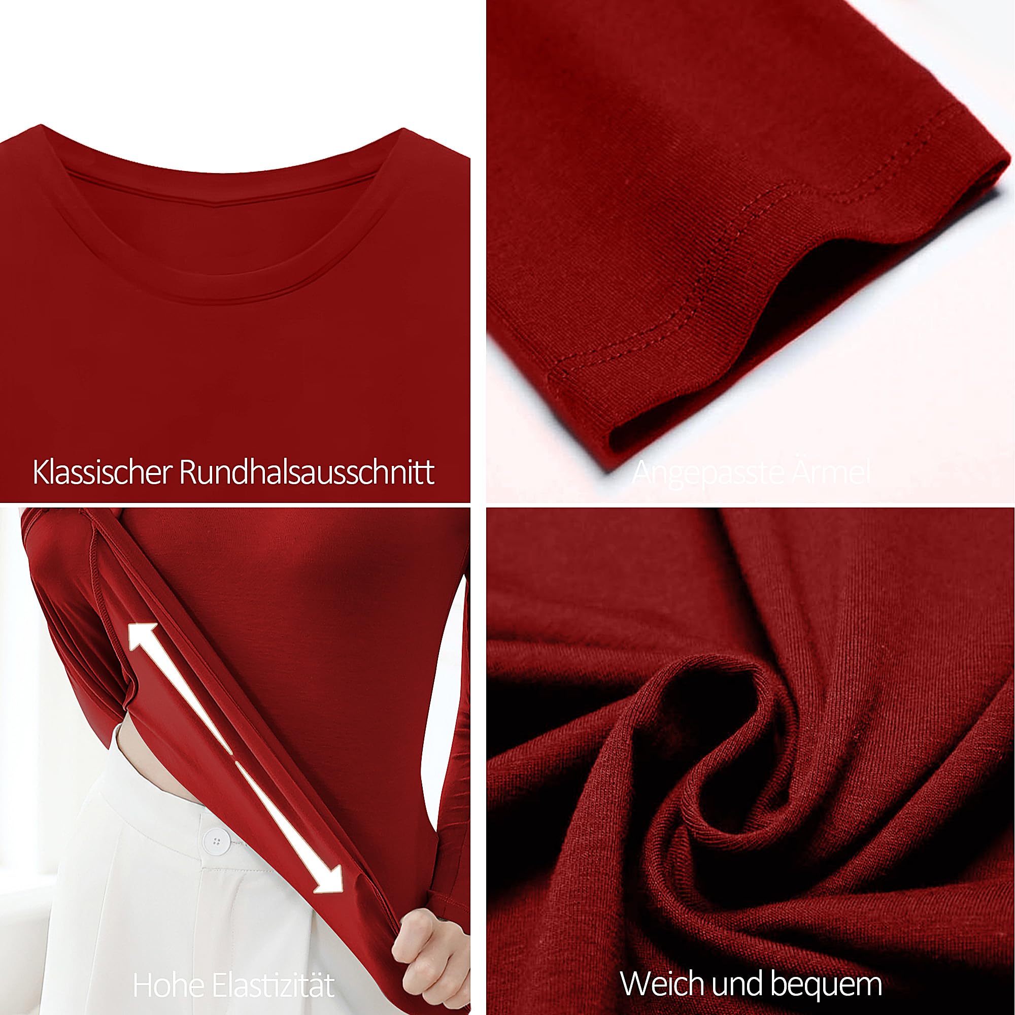 LiKing Maglietta a Maniche Lunghe Donna con Scollo Tondo Cotone 3er Pack 6151