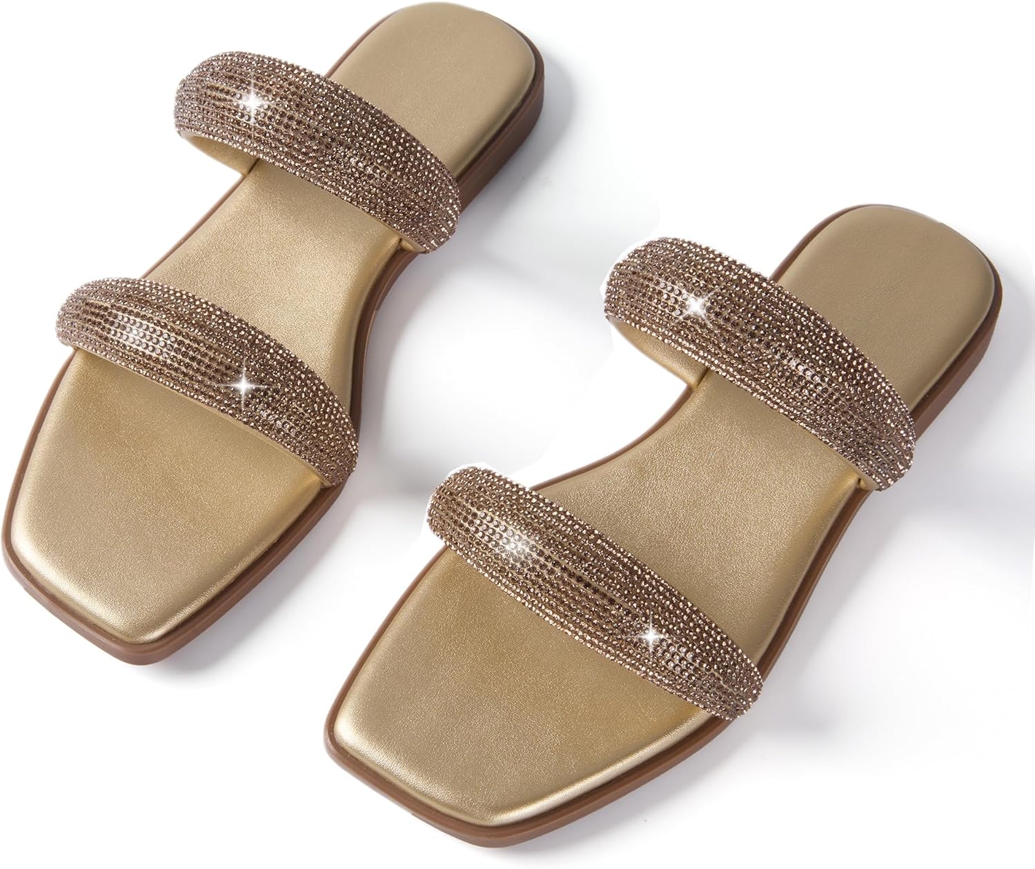 Sparkly Rhinestone Sandals for Women Bling Flat Sandals Dressy Glitter Sparkle Cute Strap Summer Slide Sandals for Dress Wedding Bridesmaid - Image 4