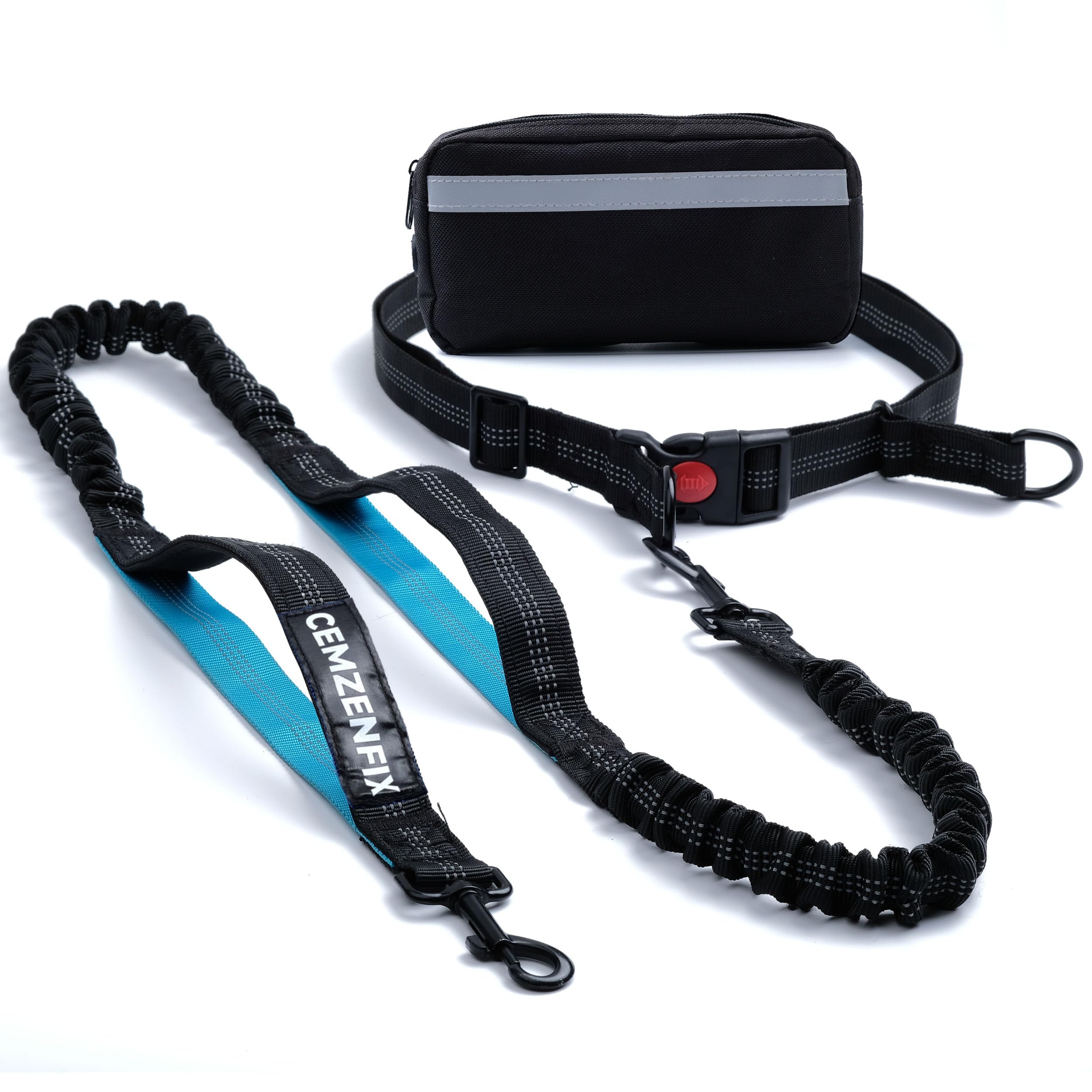 Hands Free Dog Leash with Waist Belt – No-Pull Bungee, Dual Padded Handles & Zipper Pouch for Running, Walking & Training – Adjustable Waist Leash for Large & Medium Dogs