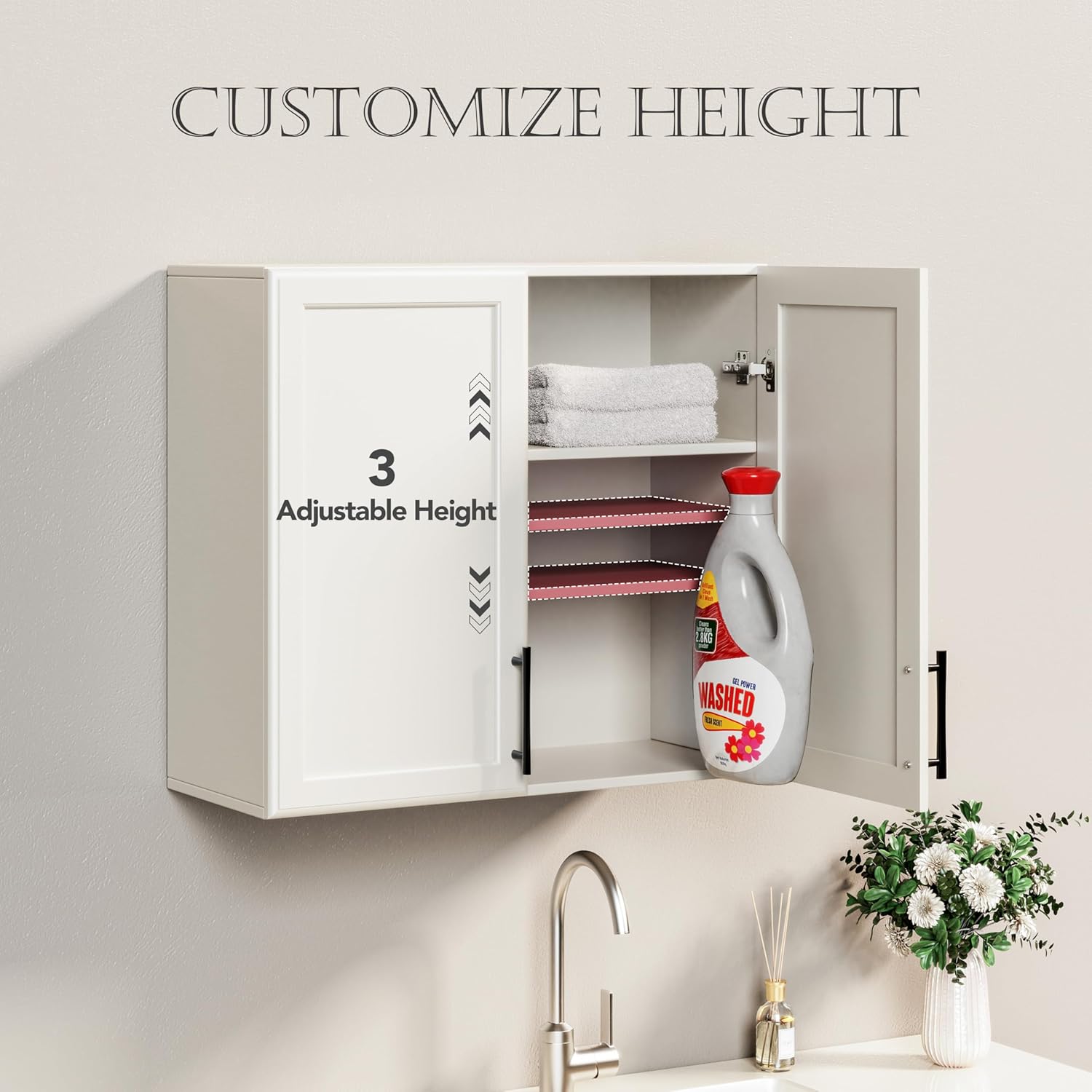 FIMELLO 23.6"W x 11.8"D x 21.6"H Medicine Cabinet, Over The Toilet Storage Cabinet, Bathroom Wall Cabinet, Laundry Room Cabinet, Kitchen Wall Cabinets with Adjustable Shelf, Shaker Doors, Off White