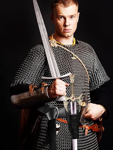 Miniatura 6 de Janmercy 4 piezas de espada medieval renacentista para cinturón de esgrima para disfraz de niños, soporte de espada de cuero para fiesta de Halloween