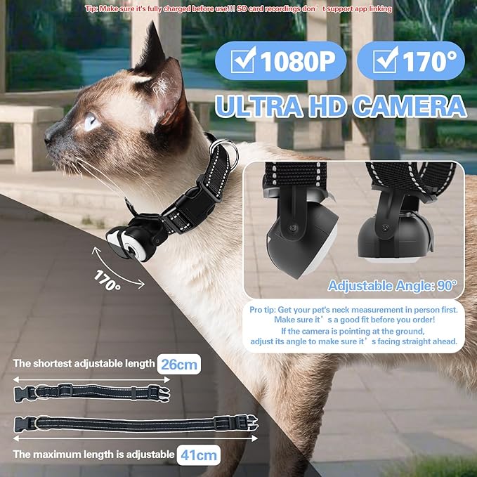 PRRPRR Pet Camera Collar Cámara Collar HD 1080P miniatura 4