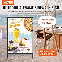 Vista 2 de VEVOR Letrero de acera con marco de 24 x 36 pulgadas, soporte para letrero deslizante de alta resistencia, letreros plegables de doble cara, póster
