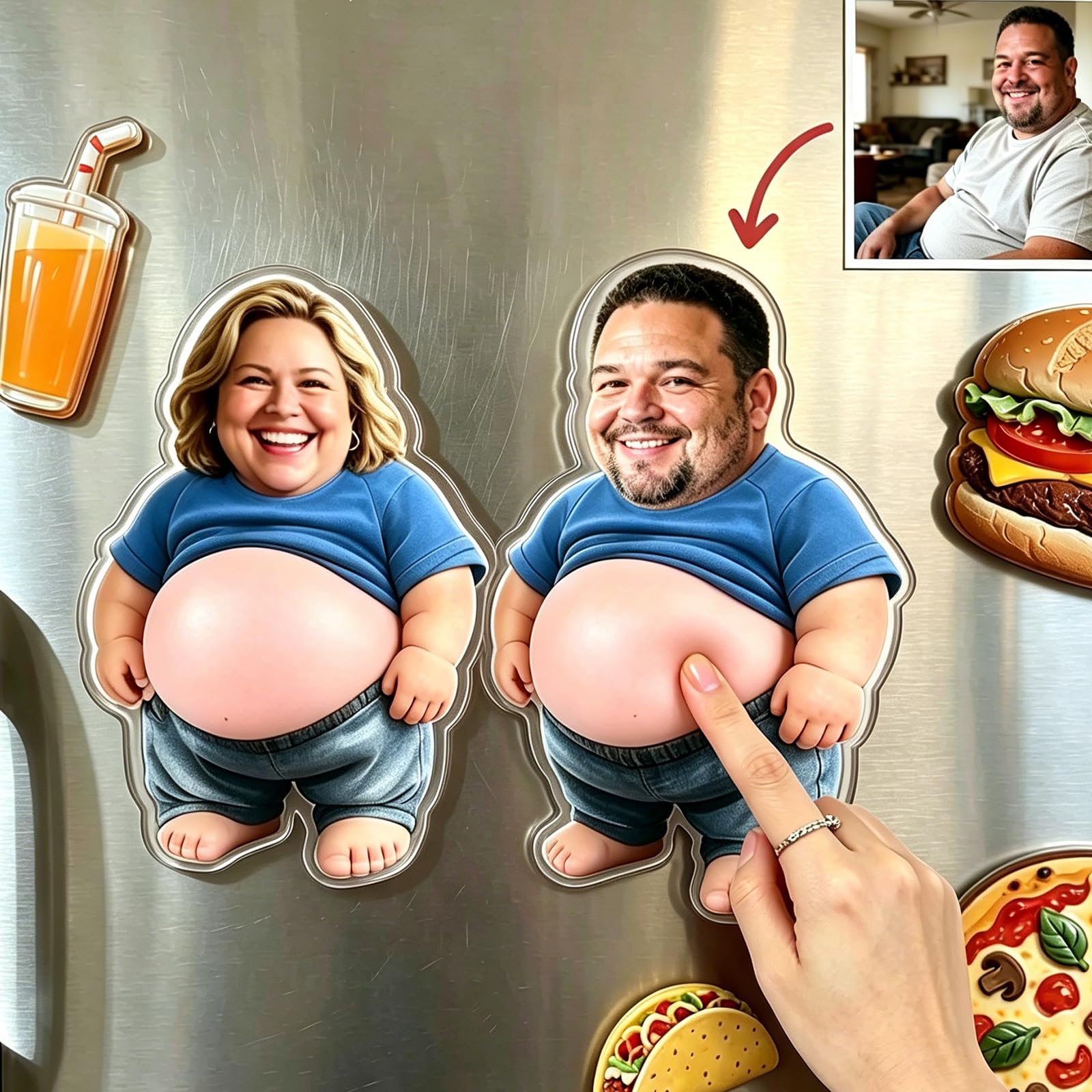 Personalised Face Squishy Belly Fridge Magnet, 2PCS Father's Day Custom Funny Fridge Magnets Gifts Sensory Anti-Collision Fridge Magnets with Soft Squeeze Dad Belly Squishy Stress Gift
