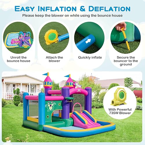 Miniatura 5 de BOUNTECH Castillo inflable de salto, castillo de salto inflable para fiestas en interiores y exteriores, diversión familiar con pozo de bolas
