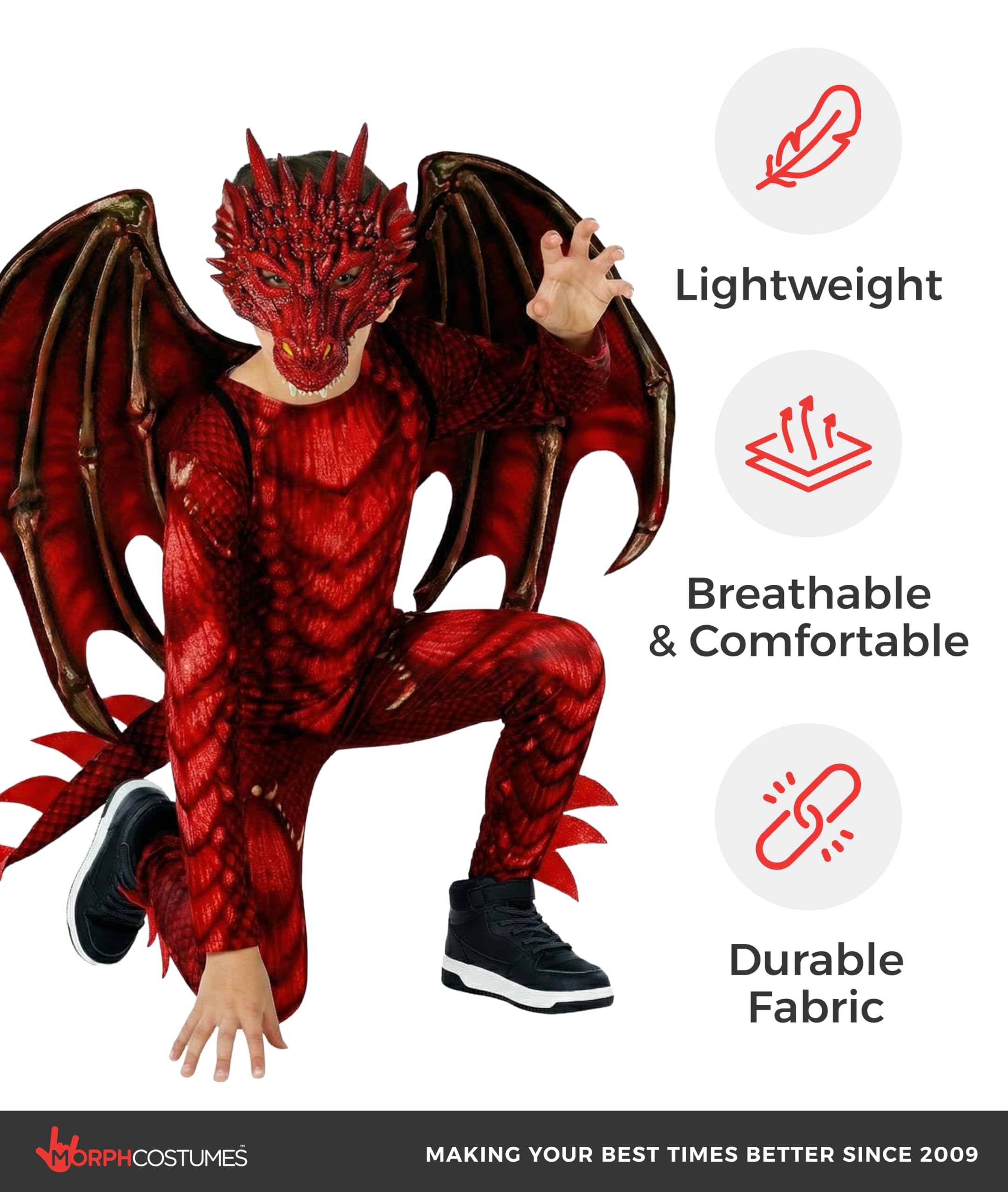 Morph Drachen Kostüm Kinder, Kostüm Drache Kinder, Drachenkostüm Jungen und Mädchen für Halloween, Karneval und Fasching