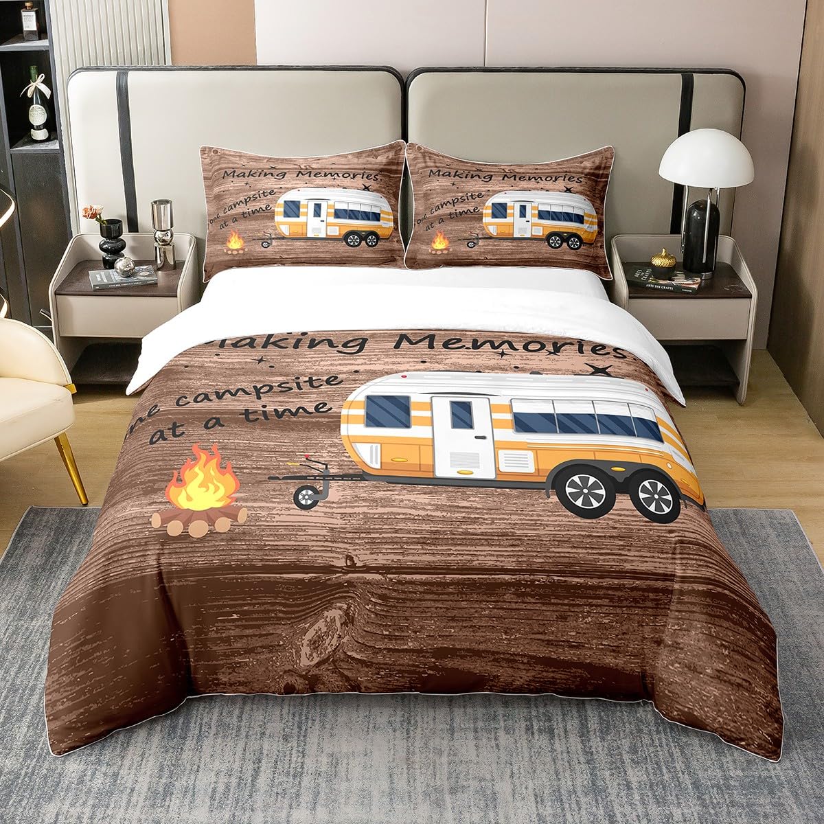 Set copripiumino per camper super king size, con 2 federe, in legno vintage, 3 pezzi, per bambini, ragazzi, ragazzi, camera da letto, decorazione rustica per la fattoria
