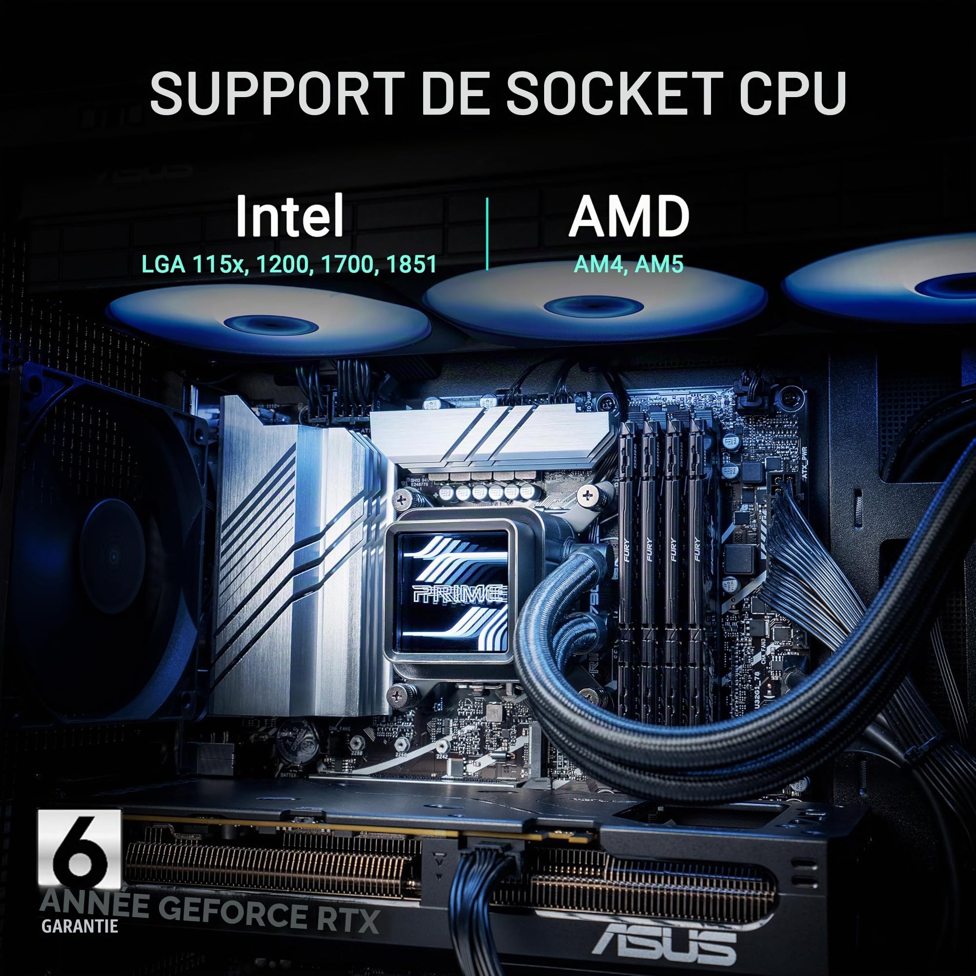 ASUS Prime LC 240 ARGB, Refroidisseur Liquide pour CPU Tout-en-Un avec Zone de Contact avec Le processeur et canaux à ailettes, Bloc d'eau avec lentilles Miroir infinies et Ventilateurs ARGB