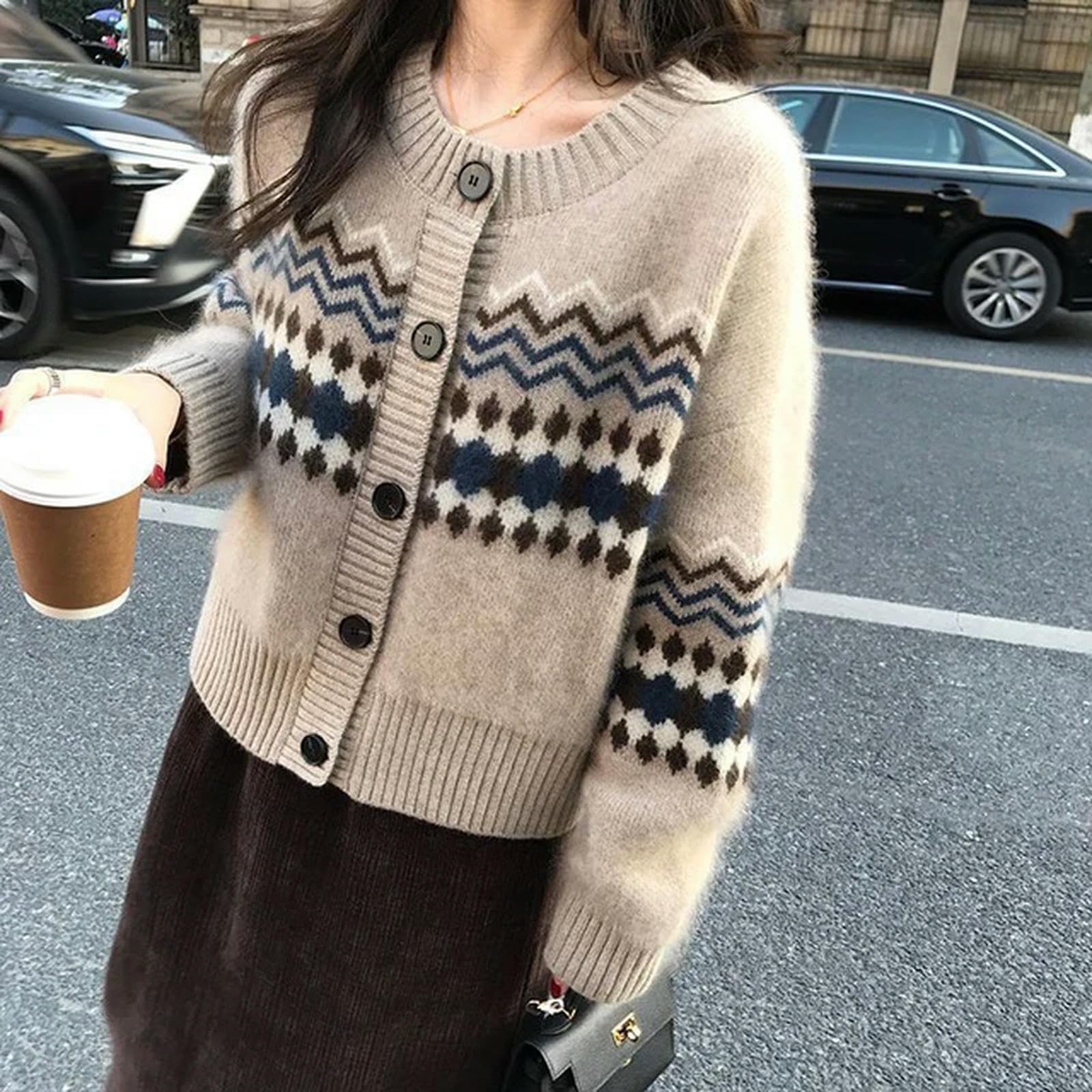 Maglione Donna Cardigan Women Autunno Inverno Manica Lunga Cardigan A Maglia Donna Chic Abbottonata Stampato Femmina Femmina