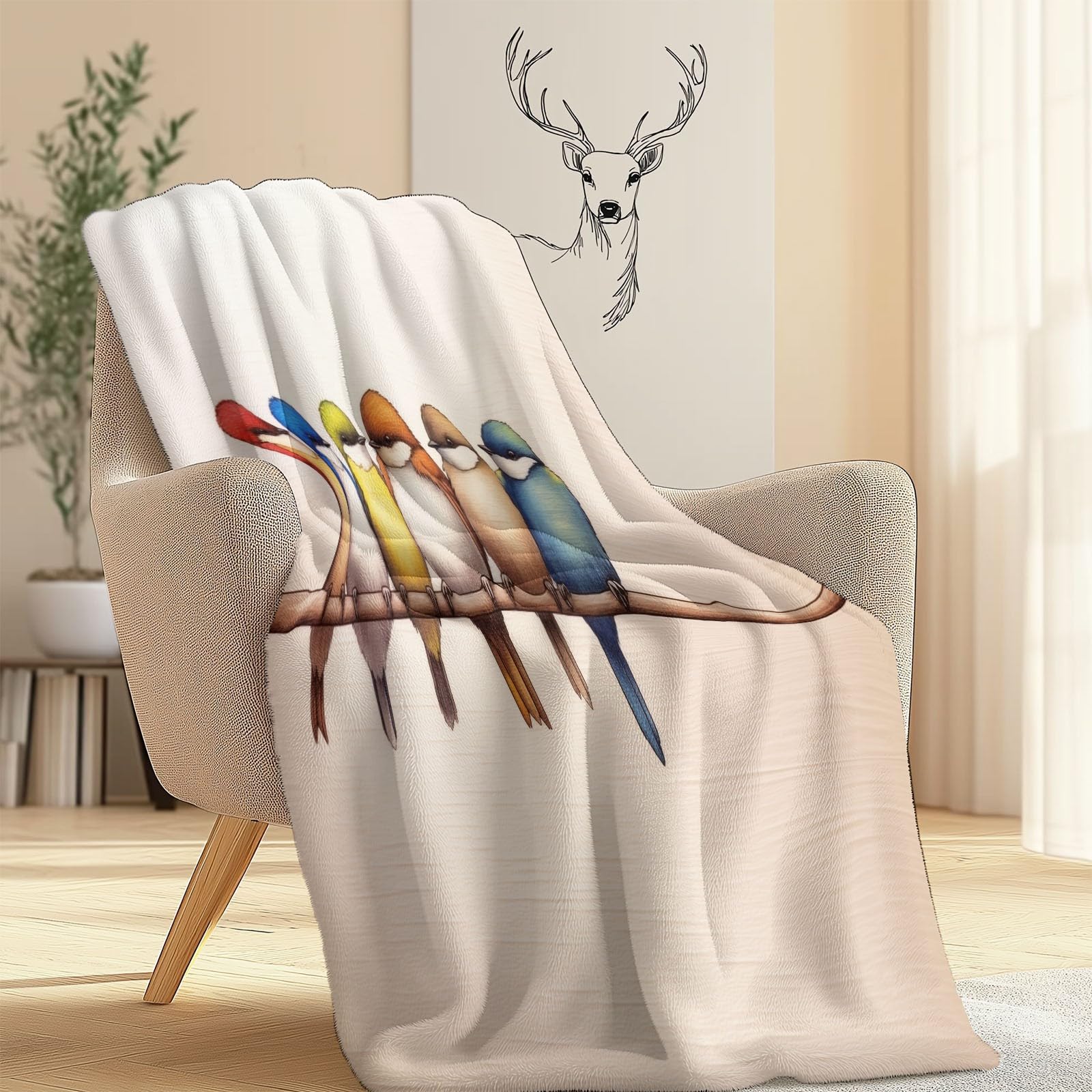 Puszyste koce na sofę 150 x 200 cm – białe, super miękkie, puszyste, nadające się do prania, koc z motywem ptaka, AST, koc dziecięcy z polaru na łóżko, sofę, podróż, pomysł na prezent
