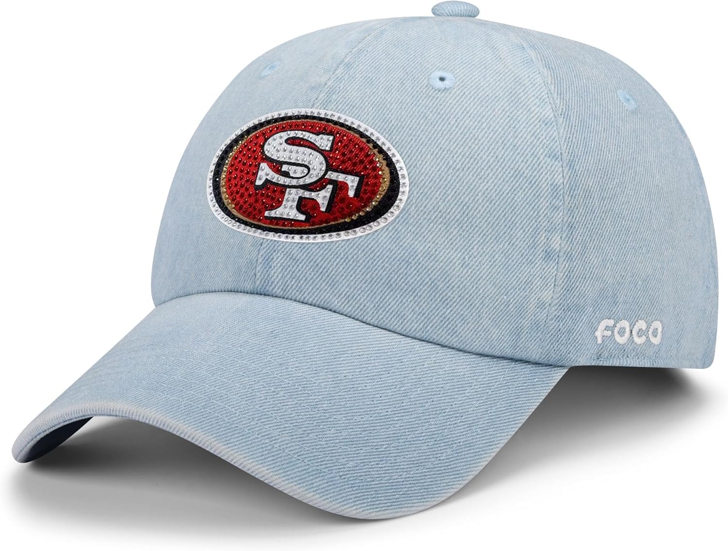 FOCO NFL Womens NFL Team Rhinestone Logo Denim Casual Hat Caps