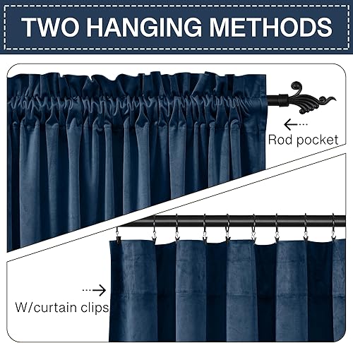 Miniatura 3 de StangH Cortinas de terciopelo azul marino de 84 pulgadas Decoración de lujo, cortinas opacas con aislamiento térmico para puerta corrediza con