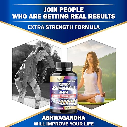 Miniatura 5 de Ashwagandha Supplements 14700mg  Memoria, sistema inmunológico y fuerza  7 en 1 concentrado con cúrcuma, raíz de maca, berberina y más  90 cápsulas